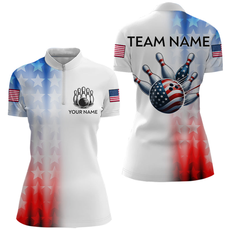 Patriotic Bowling Shirt Custom Bowling Jersey Men Women Team Bowling Polo 1/4 Zip Shirt MBL46