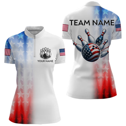 Patriotic Bowling Shirt Custom Bowling Jersey Men Women Team Bowling Polo 1/4 Zip Shirt MBL46