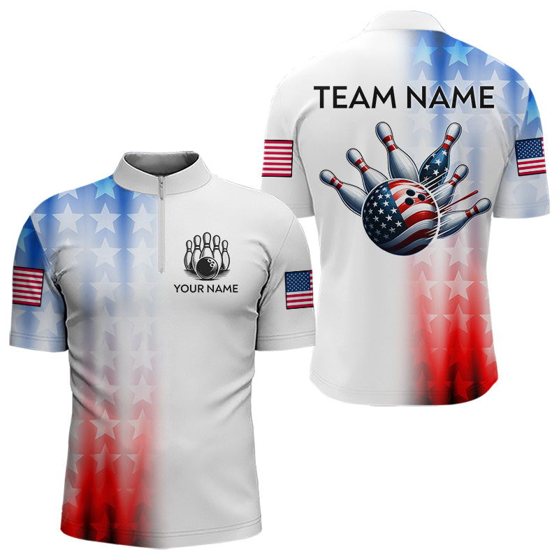 Patriotic Bowling Shirt Custom Bowling Jersey Men Women Team Bowling Polo 1/4 Zip Shirt MBL46