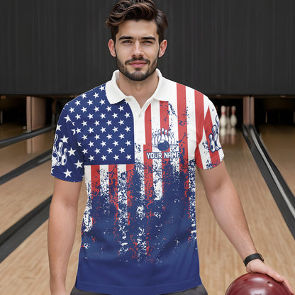 Patriotic Bowling Shirt Custom Men Women Team Bowling Jersey Bowling Polo 1/4 Zip Shirt MBL47