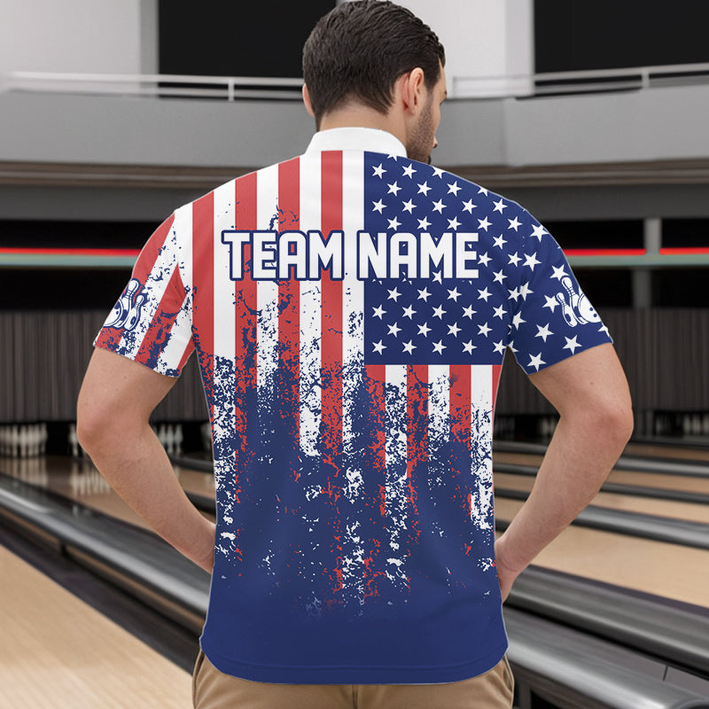 Patriotic Bowling Shirt Custom Men Women Team Bowling Jersey Bowling Polo 1/4 Zip Shirt MBL47