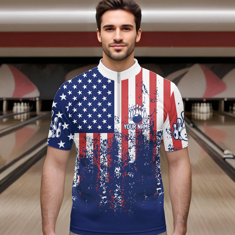 Patriotic Bowling Shirt Custom Men Women Team Bowling Jersey Bowling Polo 1/4 Zip Shirt MBL47