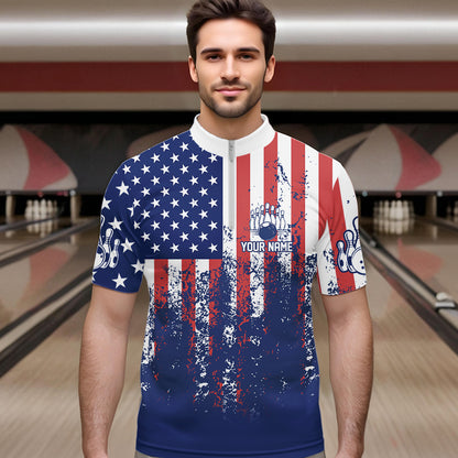 Patriotic Bowling Shirt Custom Men Women Team Bowling Jersey Bowling Polo 1/4 Zip Shirt MBL47