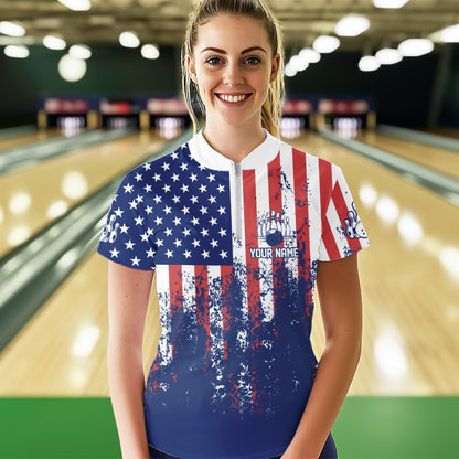 Patriotic Bowling Shirt Custom Men Women Team Bowling Jersey Bowling Polo 1/4 Zip Shirt MBL47