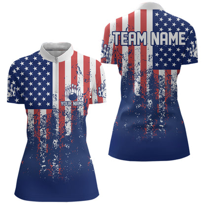 Patriotic Bowling Shirt Custom Men Women Team Bowling Jersey Bowling Polo 1/4 Zip Shirt MBL47