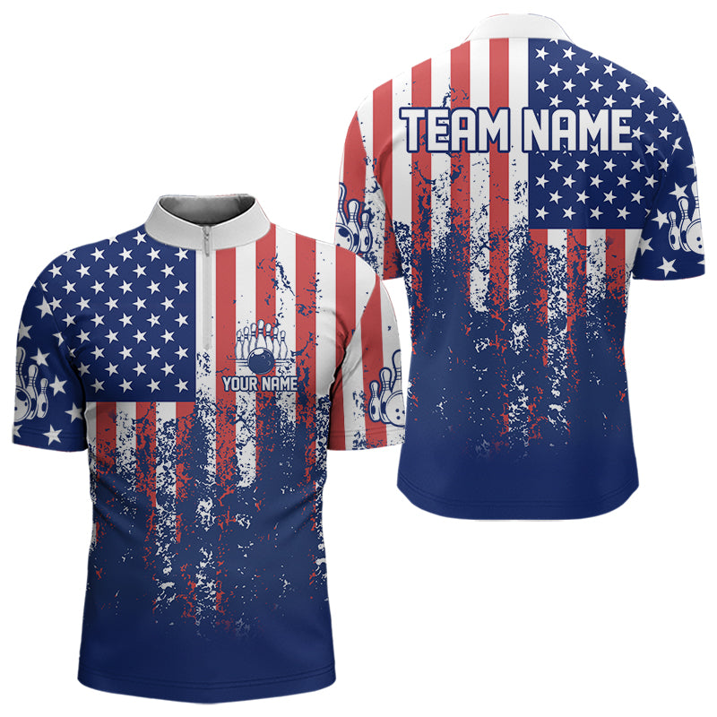 Patriotic Bowling Shirt Custom Men Women Team Bowling Jersey Bowling Polo 1/4 Zip Shirt MBL47