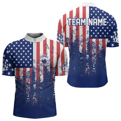 Patriotic Bowling Shirt Custom Men Women Team Bowling Jersey Bowling Polo 1/4 Zip Shirt MBL47