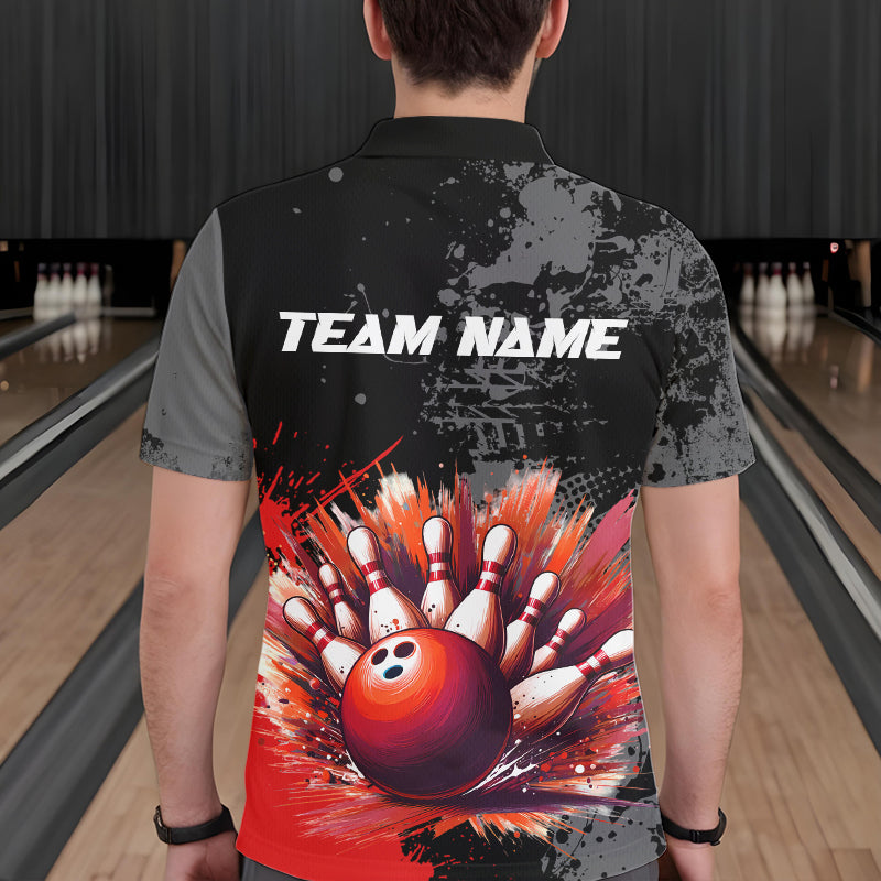 Custom Red Bowling Shirts for Men Women Team Bowling Polo and Quarter Zip for Bowler MBL75