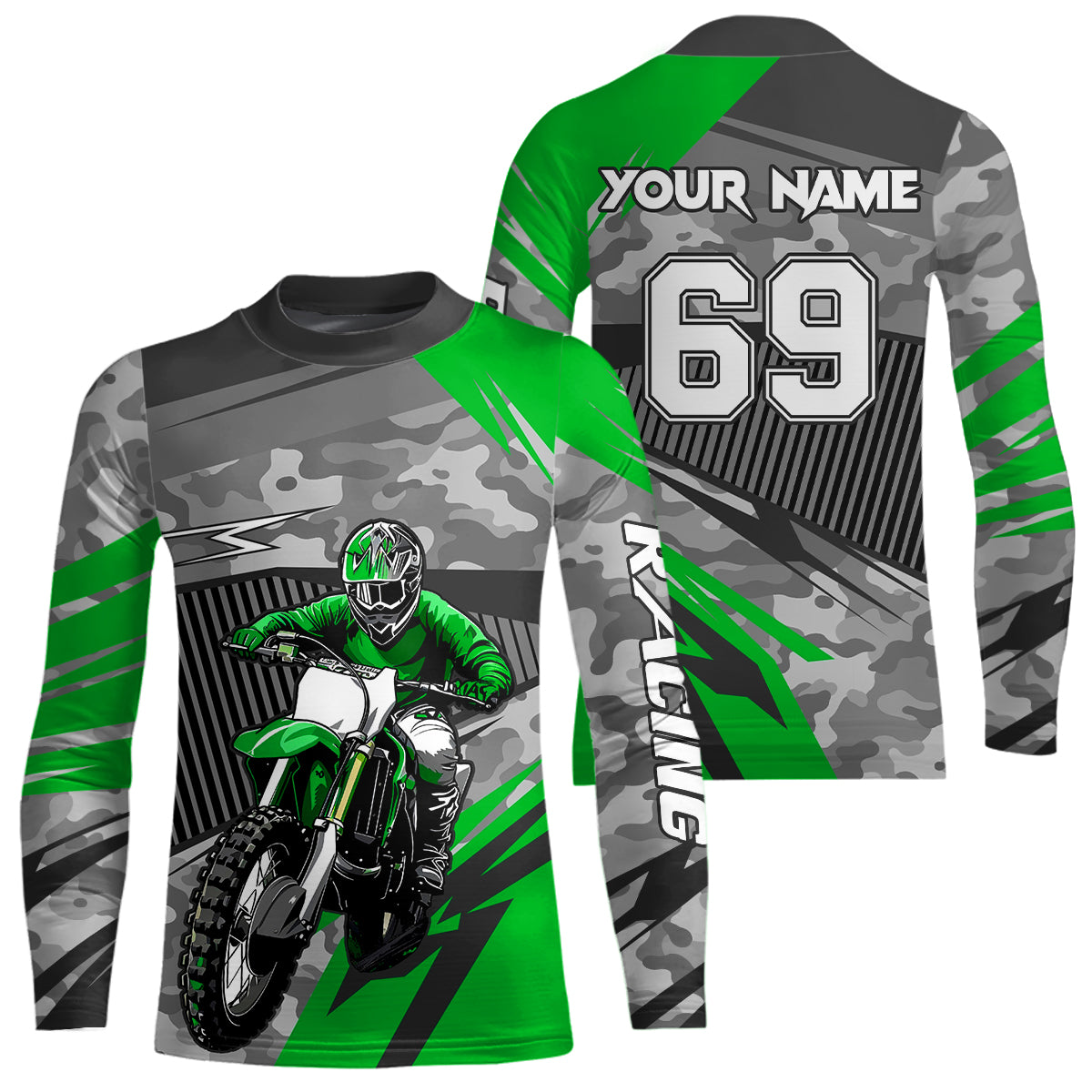 Motocross Racing Jersey Green Upf30+ Dirt Bike Off-Road Shirt Motorcycle Kid Men Women XM282