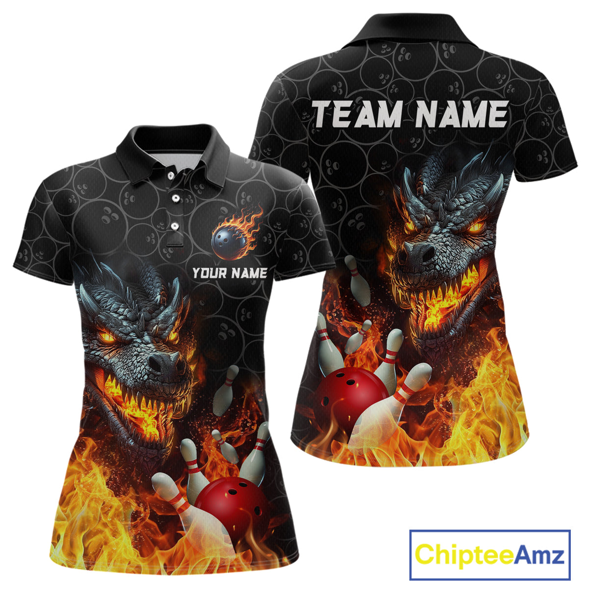Custom Dragon Flaming Bowling Shirt for Men and Women Team Name Bowling Jersey MBL96