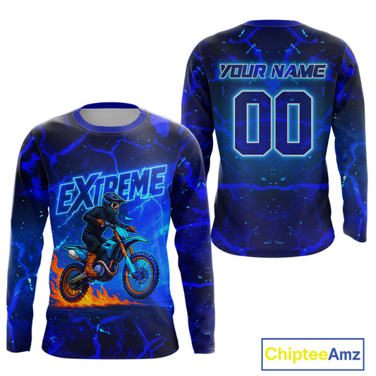 Lightning Motocross Jersey Blue Dirt Bike Shirt Men Kid Women Youth Off Road Shirt XM384