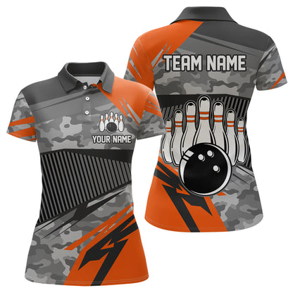 Orange Camo Bowling Shirts for Women Men Custom Team Bowling Polo & 1/4 Zip Shirt MBL61
