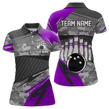 Purple Camo Bowling Shirts for Women Men Custom Team Bowling Polo & 1/4 Zip Shirt MBL61