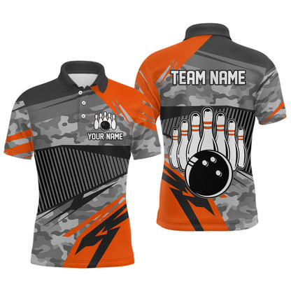 Orange Camo Bowling Shirts for Women Men Custom Team Bowling Polo & 1/4 Zip Shirt MBL61