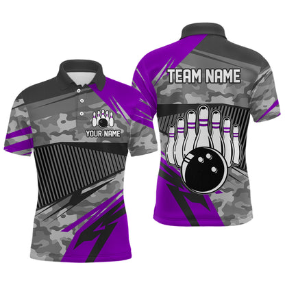 Purple Camo Bowling Shirts for Women Men Custom Team Bowling Polo & 1/4 Zip Shirt MBL61