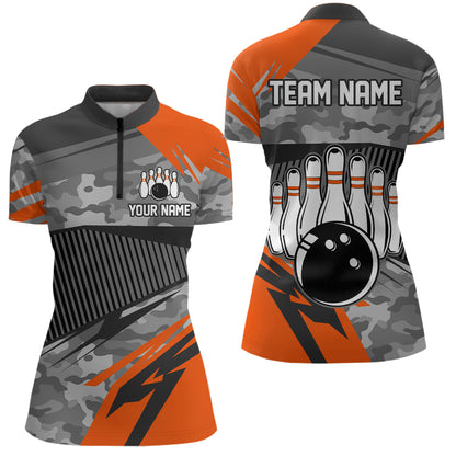 Orange Camo Bowling Shirts for Women Men Custom Team Bowling Polo & 1/4 Zip Shirt MBL61