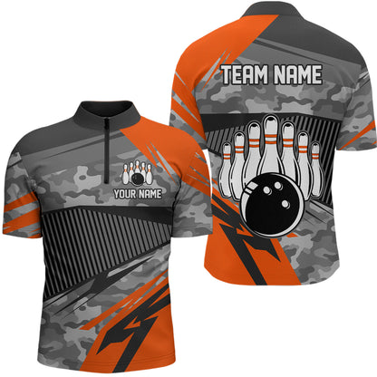 Orange Camo Bowling Shirts for Women Men Custom Team Bowling Polo & 1/4 Zip Shirt MBL61