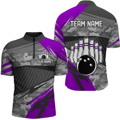 Purple Camo Bowling Shirts for Women Men Custom Team Bowling Polo & 1/4 Zip Shirt MBL61