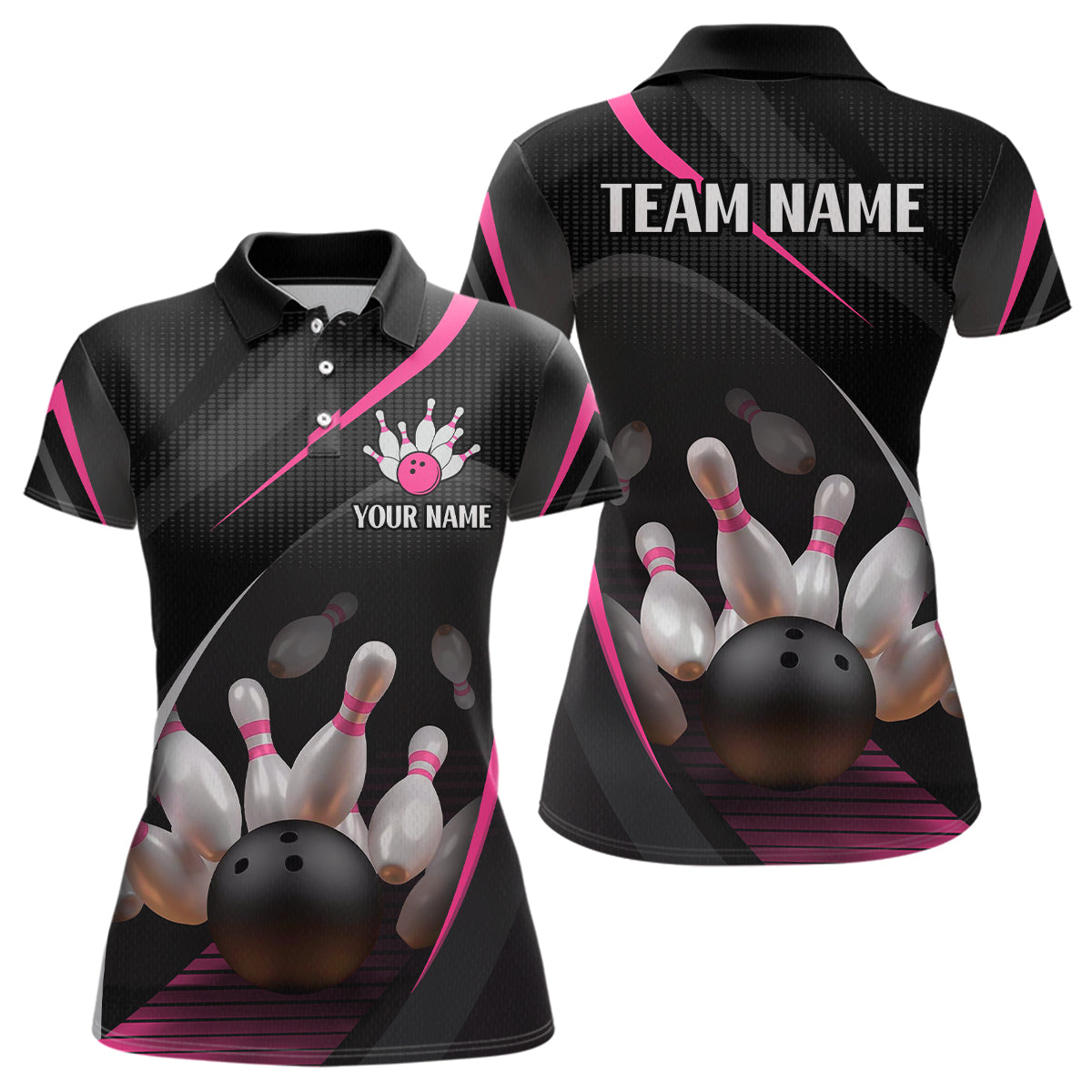 Pink Bowling Shirts for Men Women Team Custom Bowling Polo & Quarter Zip Shirt MBL71