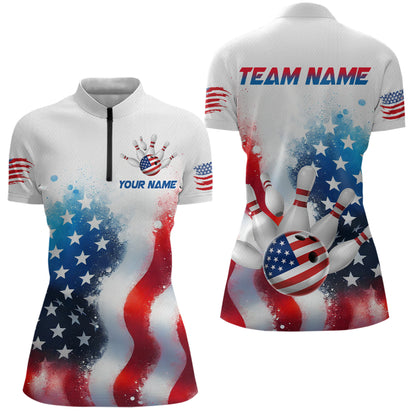 American Flag Bowling Shirts Custom Bowling Shirt for Women Men Patriotic Bowling Polo MBL04