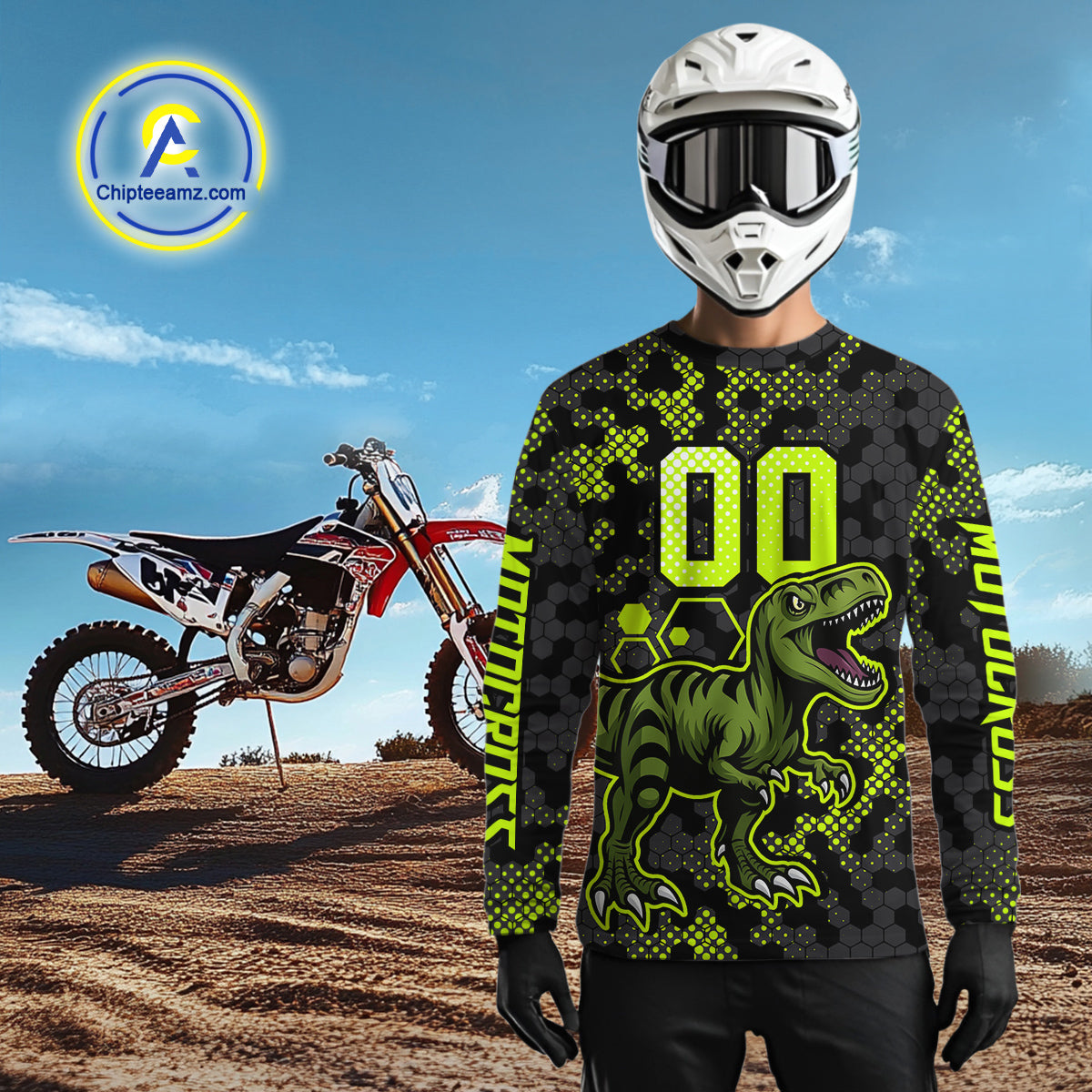 Custom Dinosaur Motocross Racing Jersey Green Dirt Bike Jersey for Men Kid Women XM387