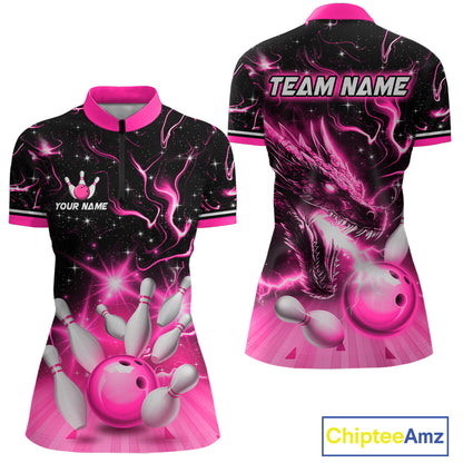 Pink Dragon Flaming Bowling Shirt for Men and Women Custom Bowling Jersey for Team MBL87