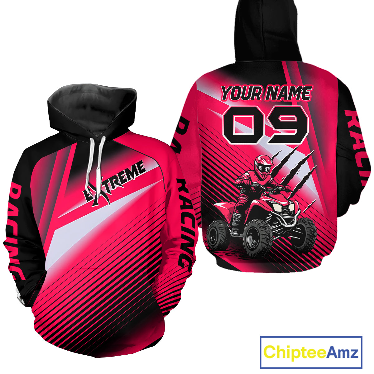 Custom Pink ATV Motocross Hoodie for Men Women Quad Shirt ATV Riding Hoodie MHATV21
