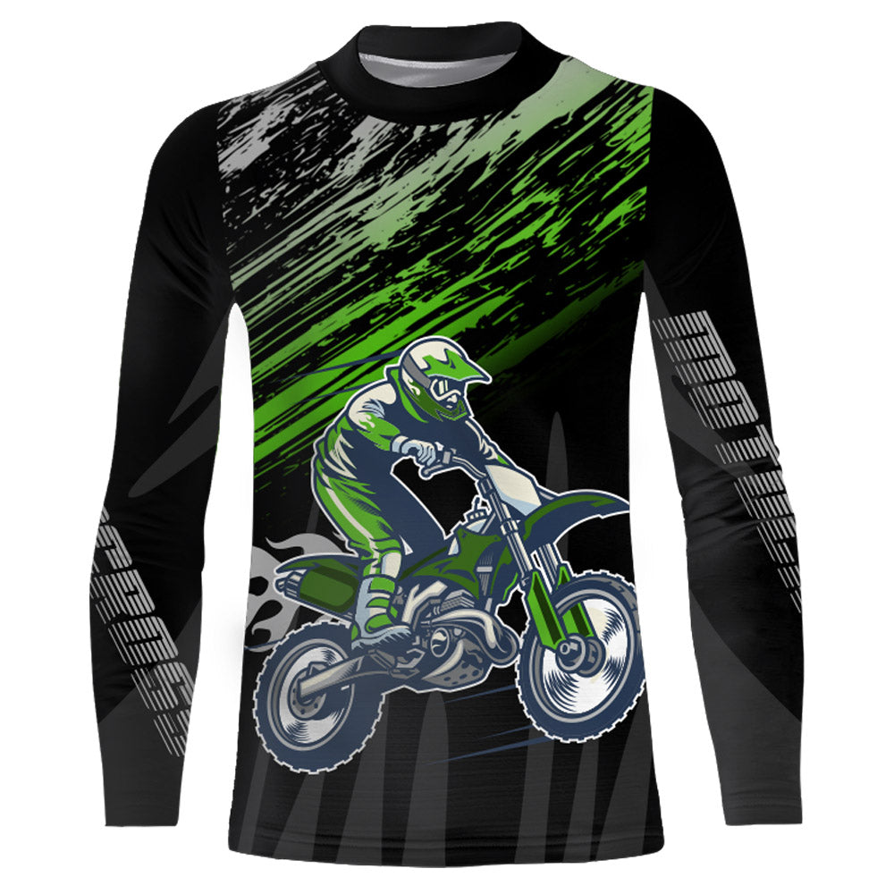 Motocross Racing Jersey Green Black UPF30+ Youth Dirt Bike Shirt Men Kid Off-road Shirt XM181