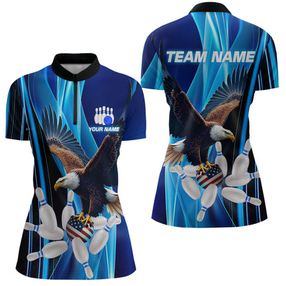 Custom Blue Eagle Bowling Shirt for Men Women Team Bowling Polo Shirts & 1/4 Zip MBL95