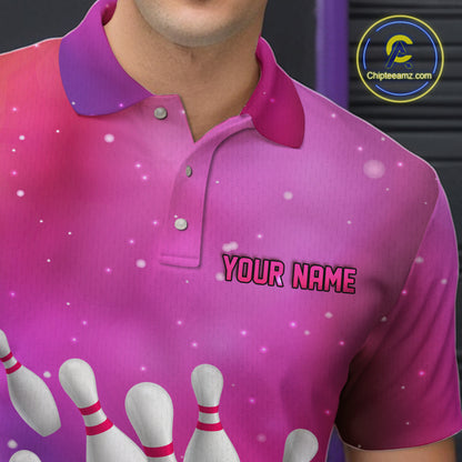 Custom Pink Galaxy Bowling Shirts for Men Women Team Bowling Polo and Quarter Zip MBL122
