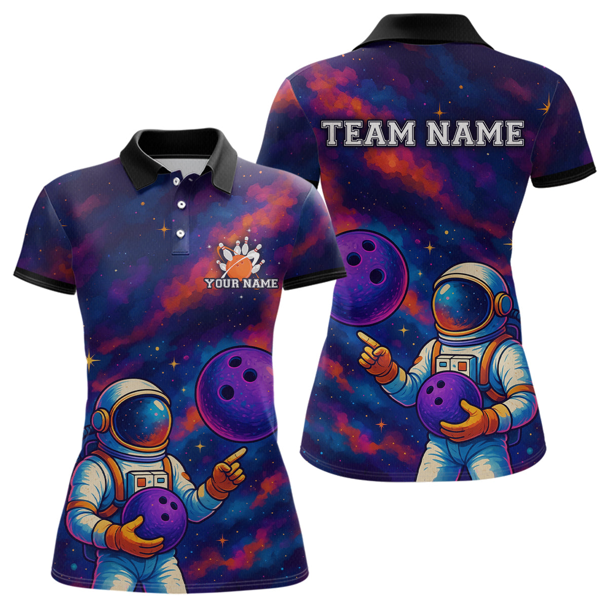Astronaut Bowling Shirts for Women Men Team Custom Galaxy Bowling Polo and 1/4 Zip MBL172