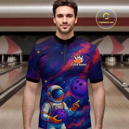 Astronaut Bowling Shirts for Women Men Team Custom Galaxy Bowling Polo and 1/4 Zip MBL172