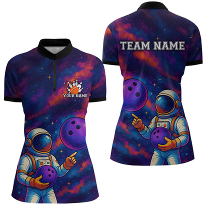 Astronaut Bowling Shirts for Women Men Team Custom Galaxy Bowling Polo and 1/4 Zip MBL172
