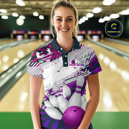 Purple Bowling Shirts for Women Men Custom Team Bowling Jerseys Polo&1/4 Zip Shirt MBL176