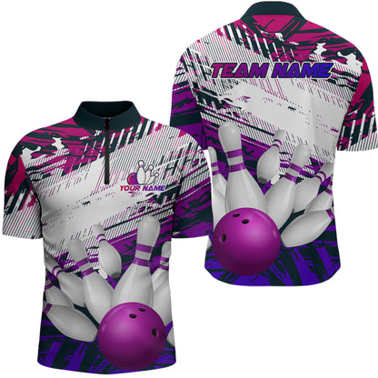 Purple Bowling Shirts for Women Men Custom Team Bowling Jerseys Polo&1/4 Zip Shirt MBL176