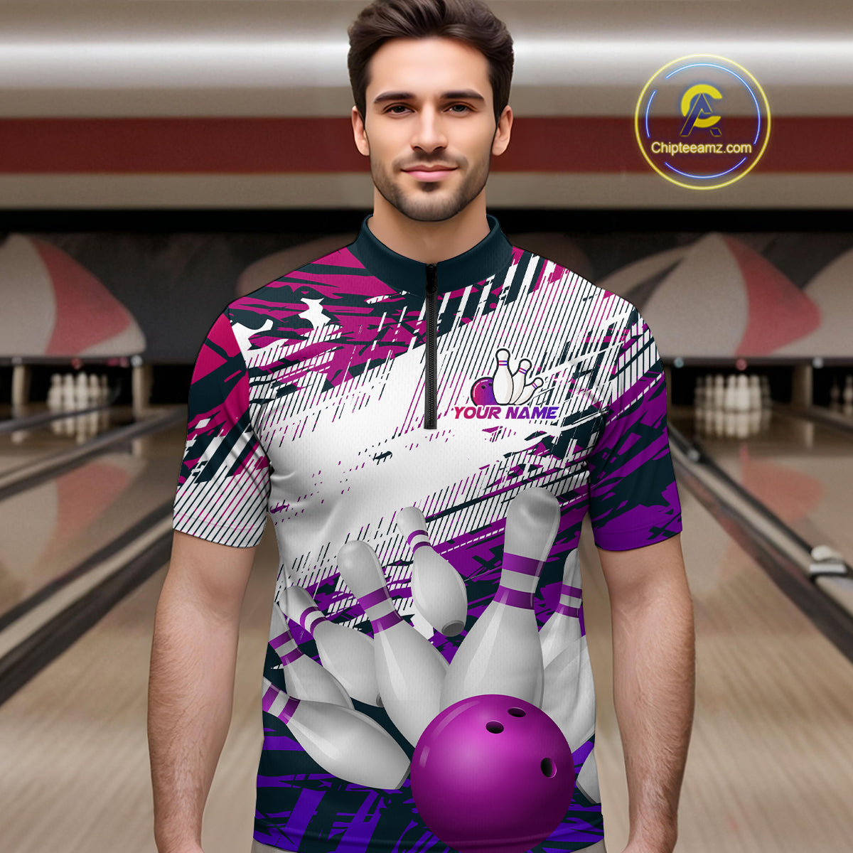 Purple Bowling Shirts for Women Men Custom Team Bowling Jerseys Polo&1/4 Zip Shirt MBL176