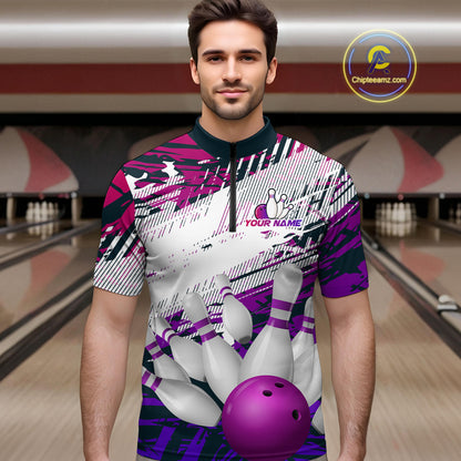 Purple Bowling Shirts for Women Men Custom Team Bowling Jerseys Polo&1/4 Zip Shirt MBL176