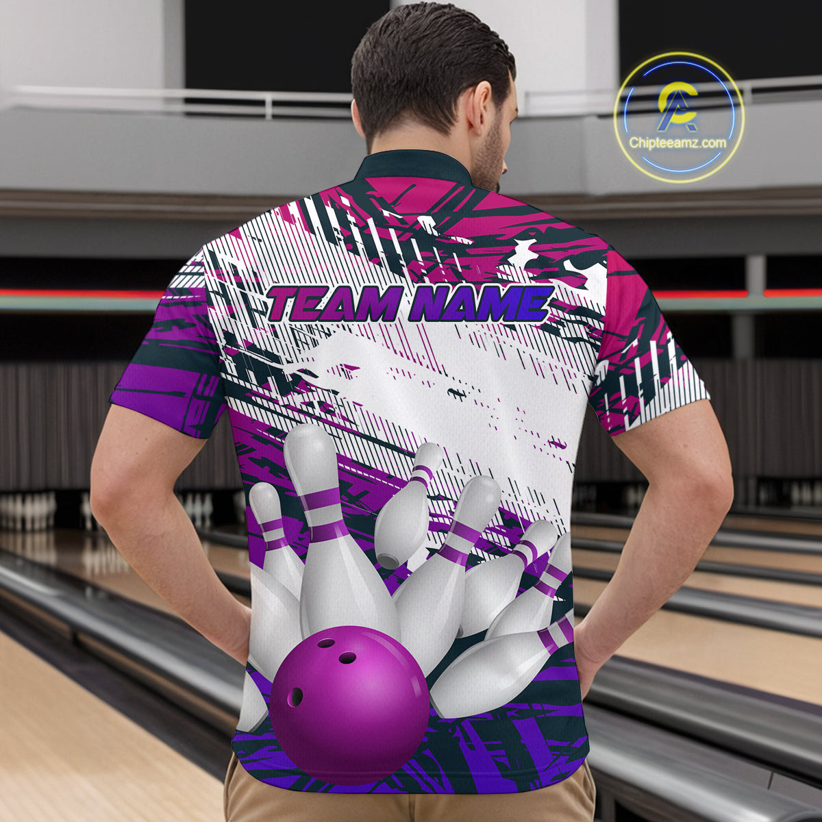 Purple Bowling Shirts for Women Men Custom Team Bowling Jerseys Polo&1/4 Zip Shirt MBL176