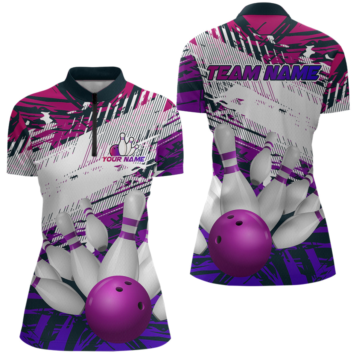 Purple Bowling Shirts for Women Men Custom Team Bowling Jerseys Polo&1/4 Zip Shirt MBL176