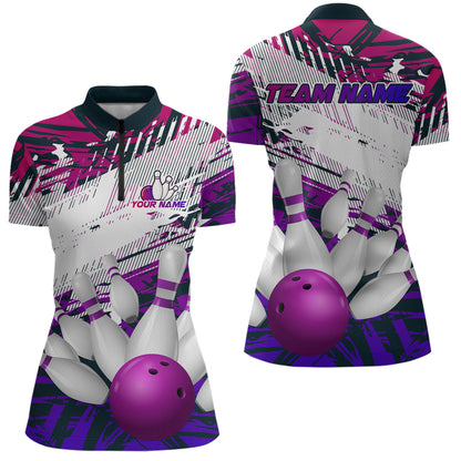 Purple Bowling Shirts for Women Men Custom Team Bowling Jerseys Polo&1/4 Zip Shirt MBL176