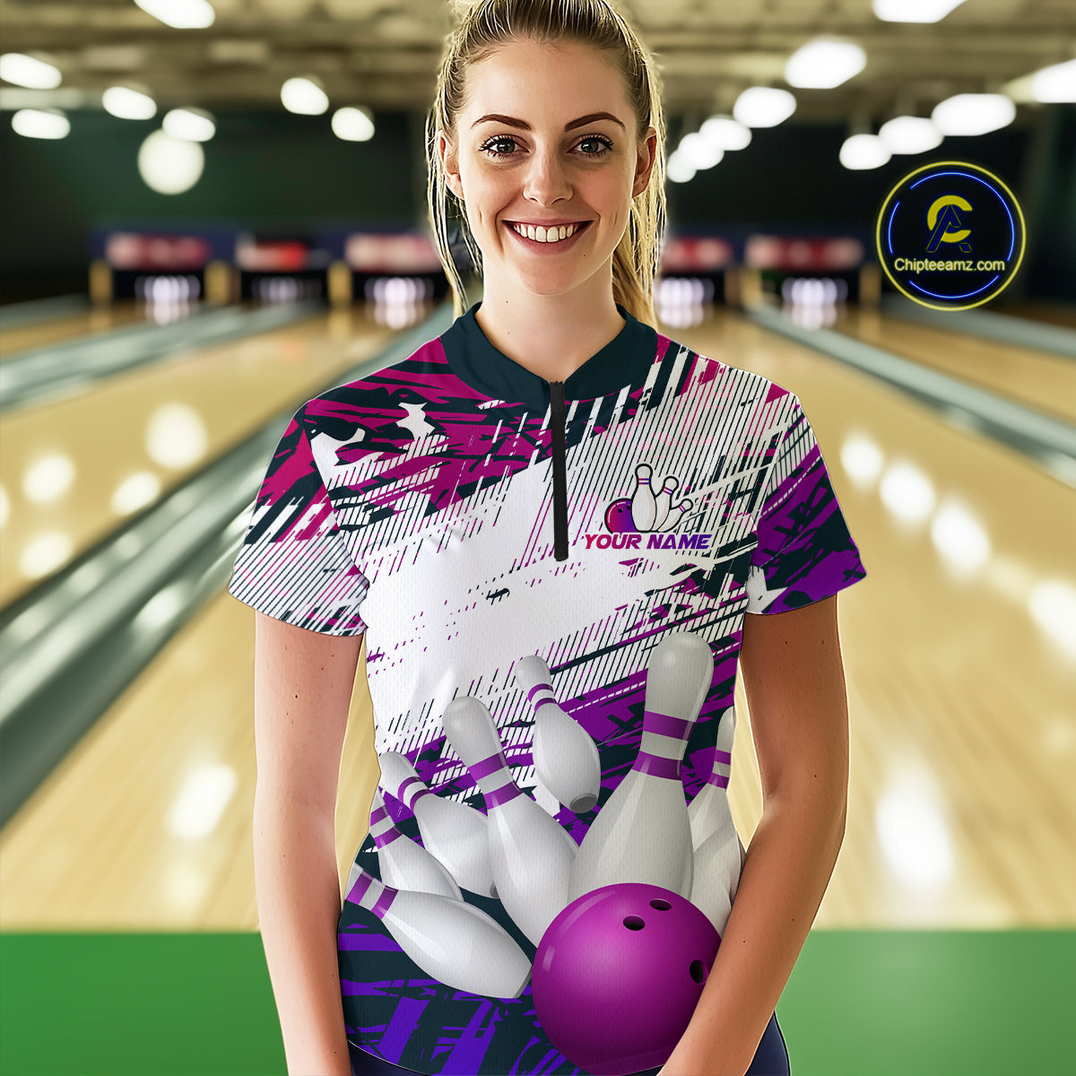 Purple Bowling Shirts for Women Men Custom Team Bowling Jerseys Polo&1/4 Zip Shirt MBL176