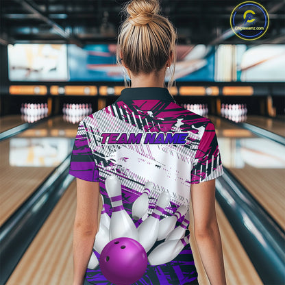 Purple Bowling Shirts for Women Men Custom Team Bowling Jerseys Polo&1/4 Zip Shirt MBL176