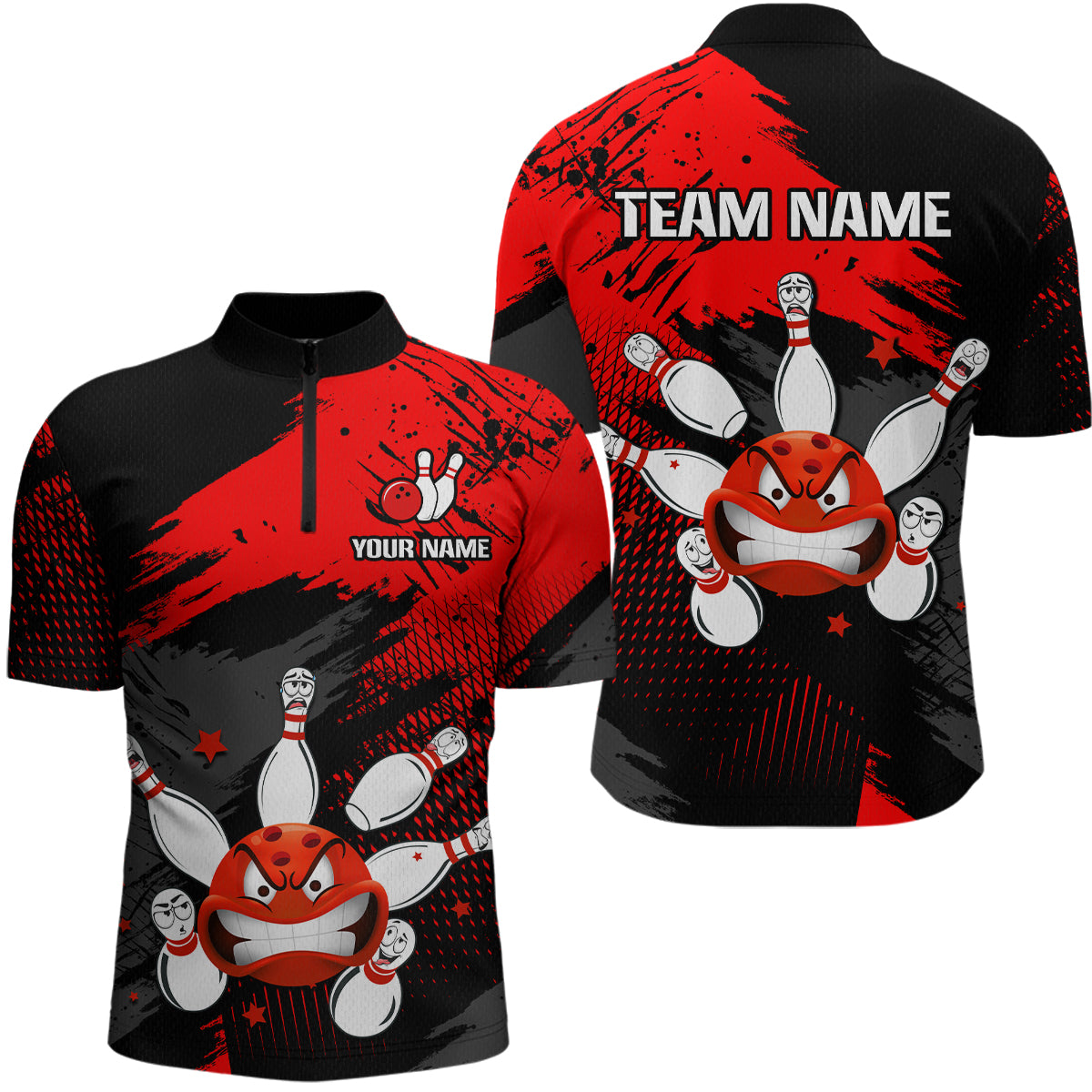 Red Bowling Shirt Custom Bowling Jersey Men Women Team Bowling Polo 1/4 Zip Shirt MBL56