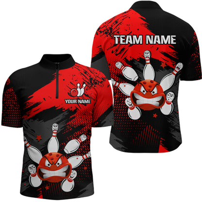 Red Bowling Shirt Custom Bowling Jersey Men Women Team Bowling Polo 1/4 Zip Shirt MBL56