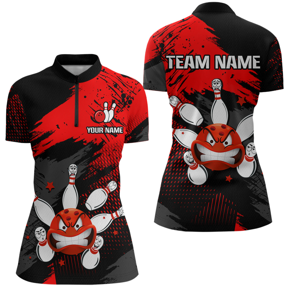 Red Bowling Shirt Custom Bowling Jersey Men Women Team Bowling Polo 1/4 Zip Shirt MBL56
