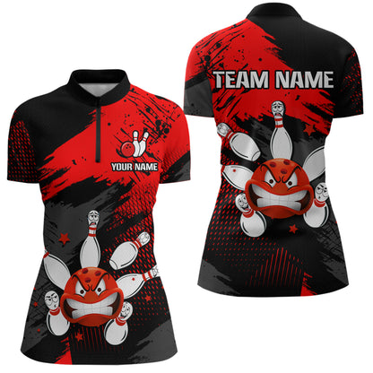 Red Bowling Shirt Custom Bowling Jersey Men Women Team Bowling Polo 1/4 Zip Shirt MBL56