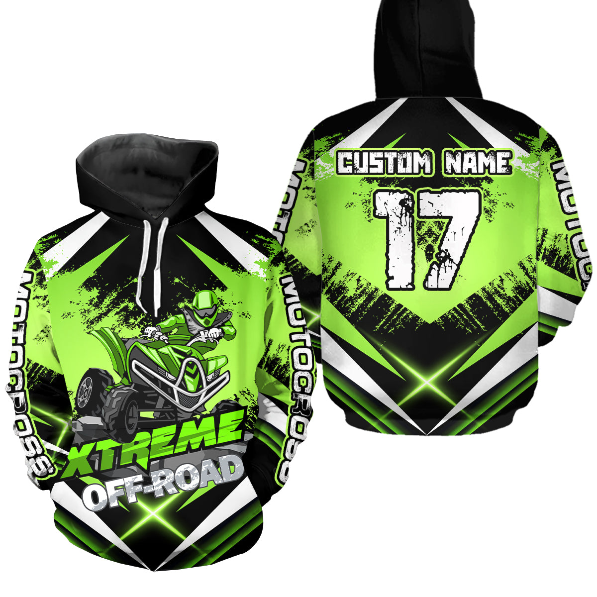 Custom ATV Motocross Hoodie for Men Women Quad Shirt Green ATV Riding Hoodie MHATV18