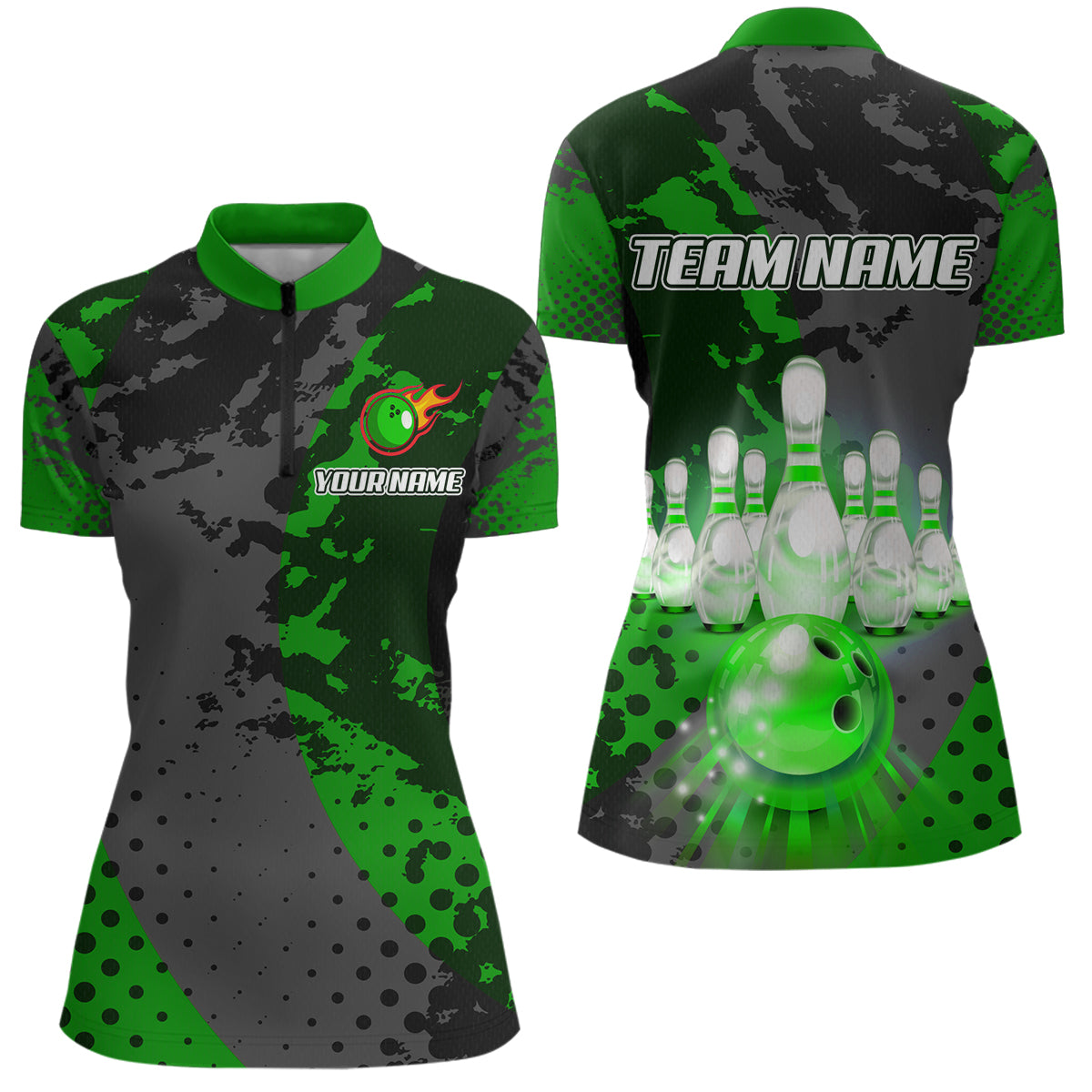 Fire Bowling Shirt Custom Green Bowling Jersey for Men Women with Team Name MBL63