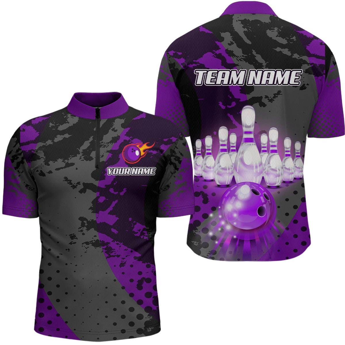 Fire Bowling Shirt Custom Purple Bowling Jersey for Men Women with Team Name MBL63