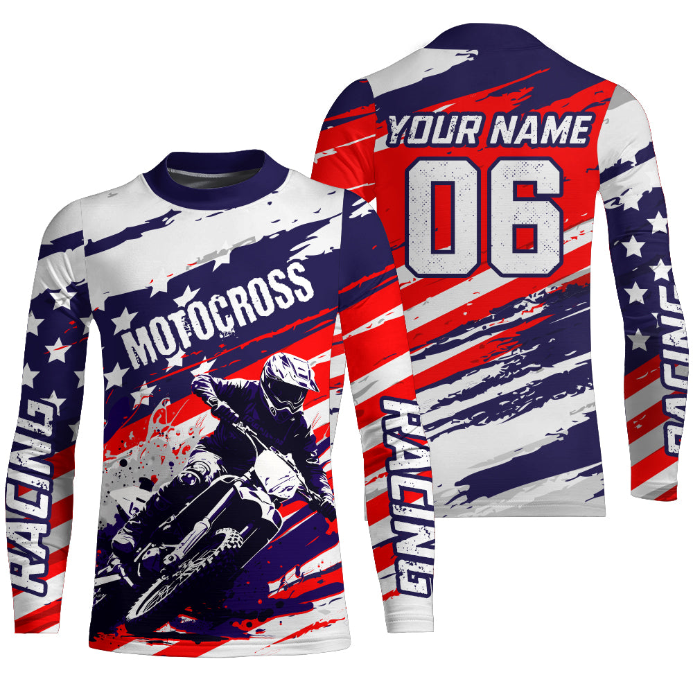 American Flag Motocross Jersey UPF30+ Patriotic Dirt Bike Racing Shirt Adult & Youth Motorcycle Off-road XM61